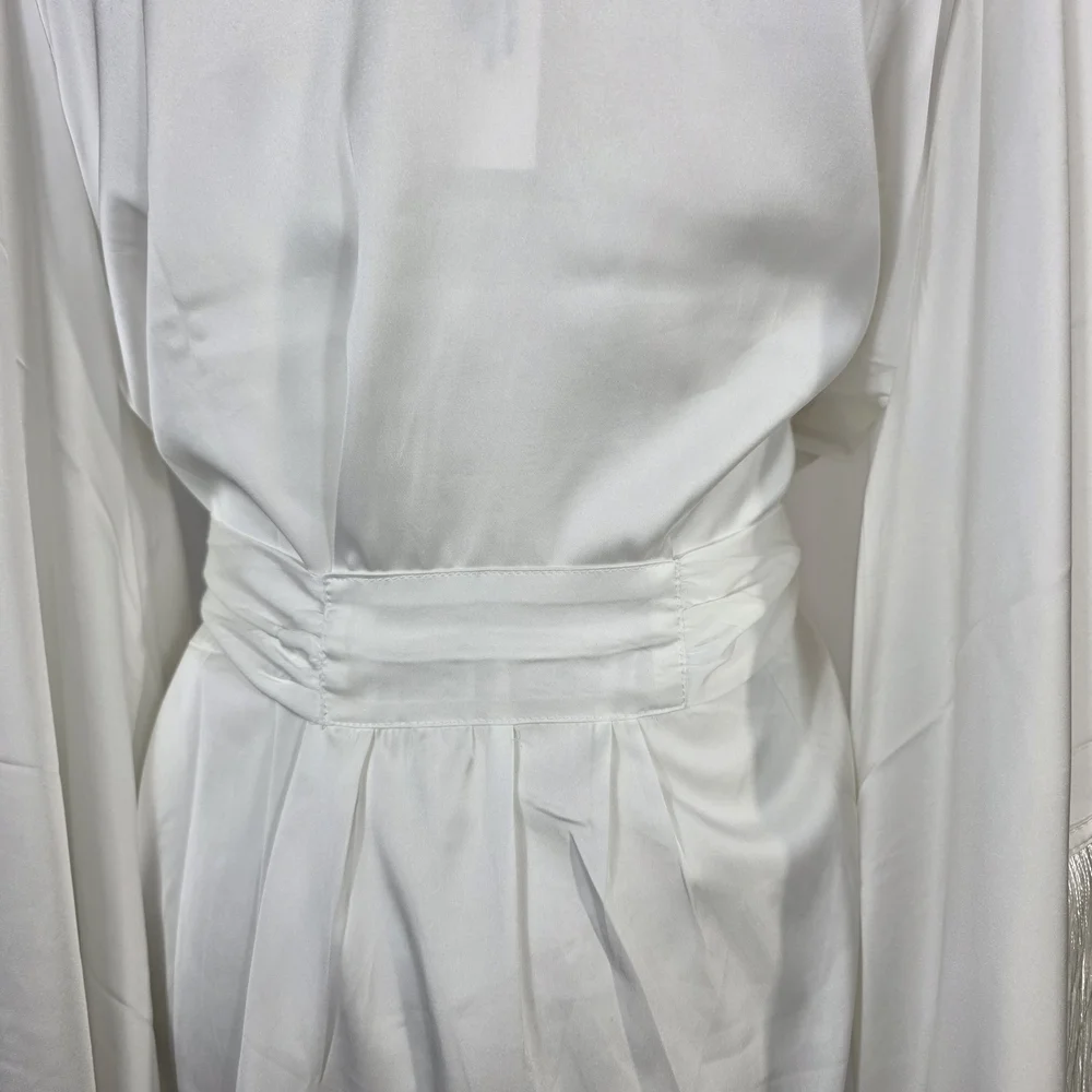 Homebodii Pricilla fringe Luxury White Satin Robe - Picture 11 of 16